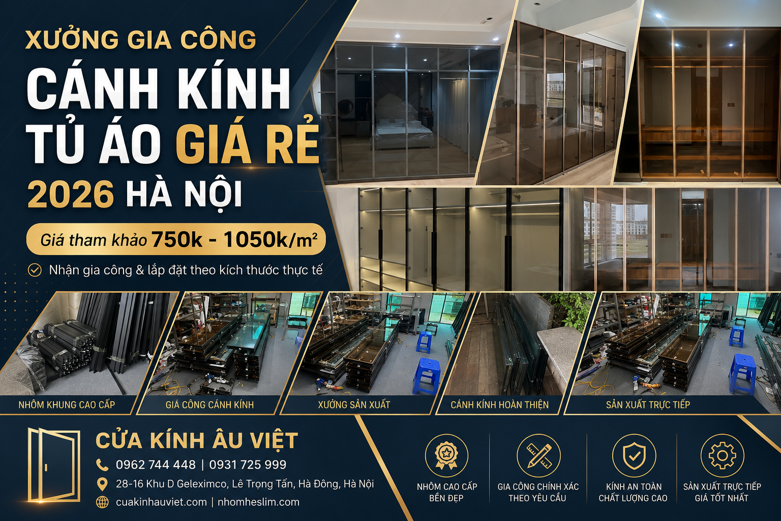 Xưởng gia công cánh kính tủ áo giá rẻ Hà Nội 2026