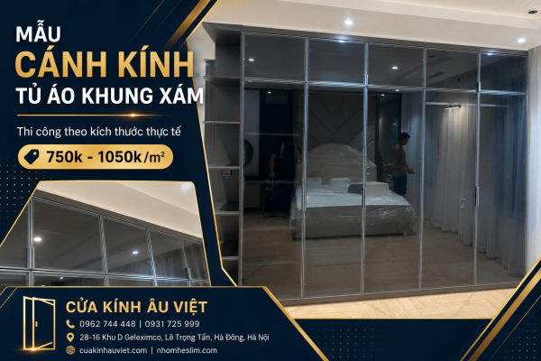 Mẫu cánh kính tủ áo khung xám