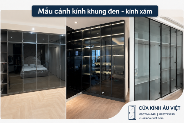 Mẫu cánh kính tủ áo khung đen kính xám tại Hà Nội